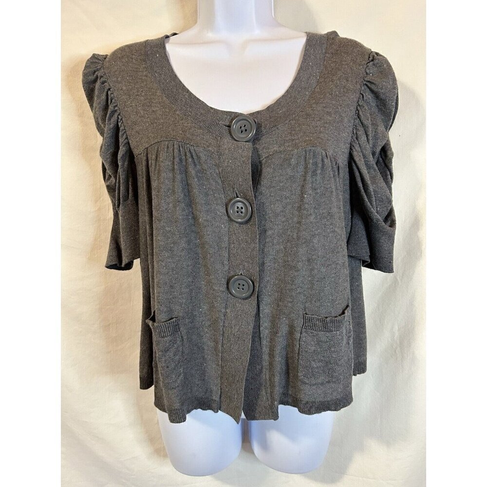 Apt 9 Womens Cardigan Sweater Small Ruched Sleeves Big Buttons NWT Heather Gray